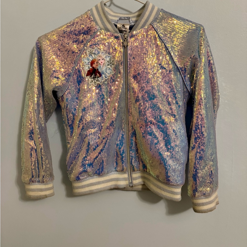 Disney Frozen Sequin Bomber Jacket with Snowflake Zipper Girls 9-10
